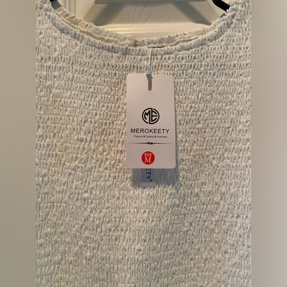 Merokeety Women’s Short Sleeve Swiss Dot Dress, White -Medium - Picture 10 of 11